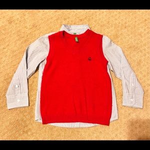 Benetton striped baby blue shirt red sweater vest